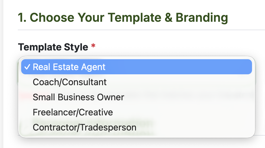 Choose Real Estate Agent template in vCard Garden