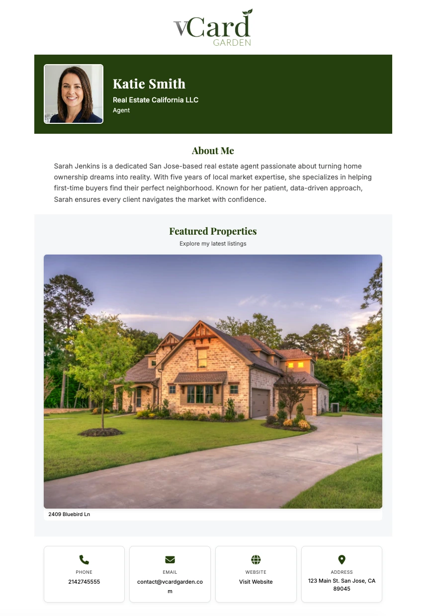 vCard Garden — your finished page